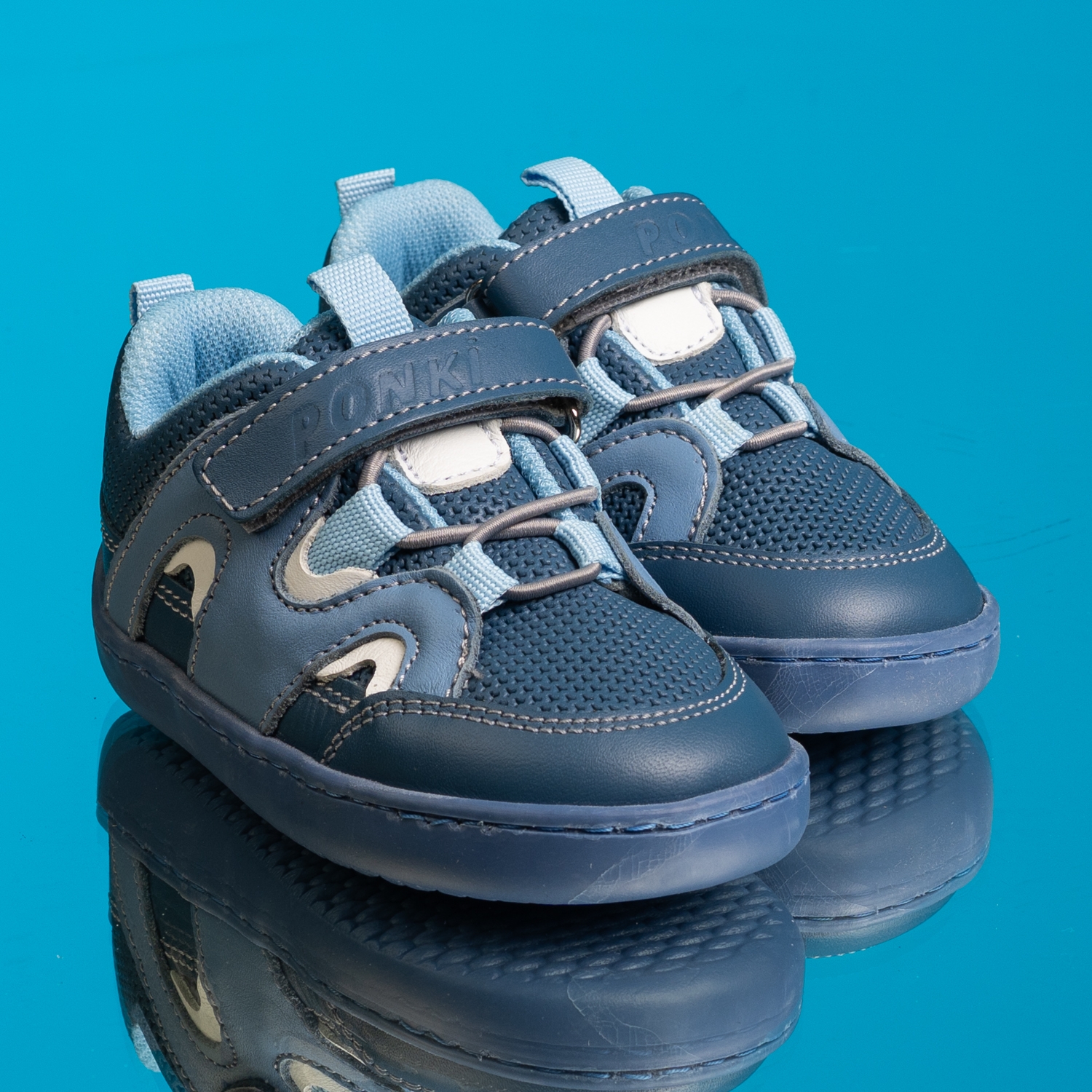 Pantofi barefoot pentru bebeluși PONKI Barefoot SQUASH II Albastru Nr. 22-25
