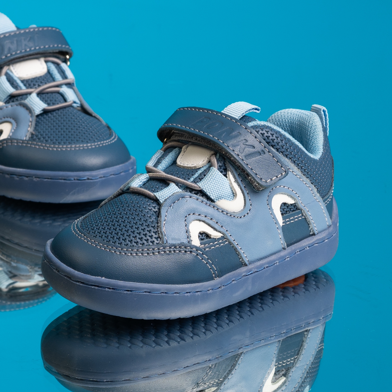 Pantofi barefoot pentru bebeluși PONKI Barefoot SQUASH II Albastru Nr. 22-25