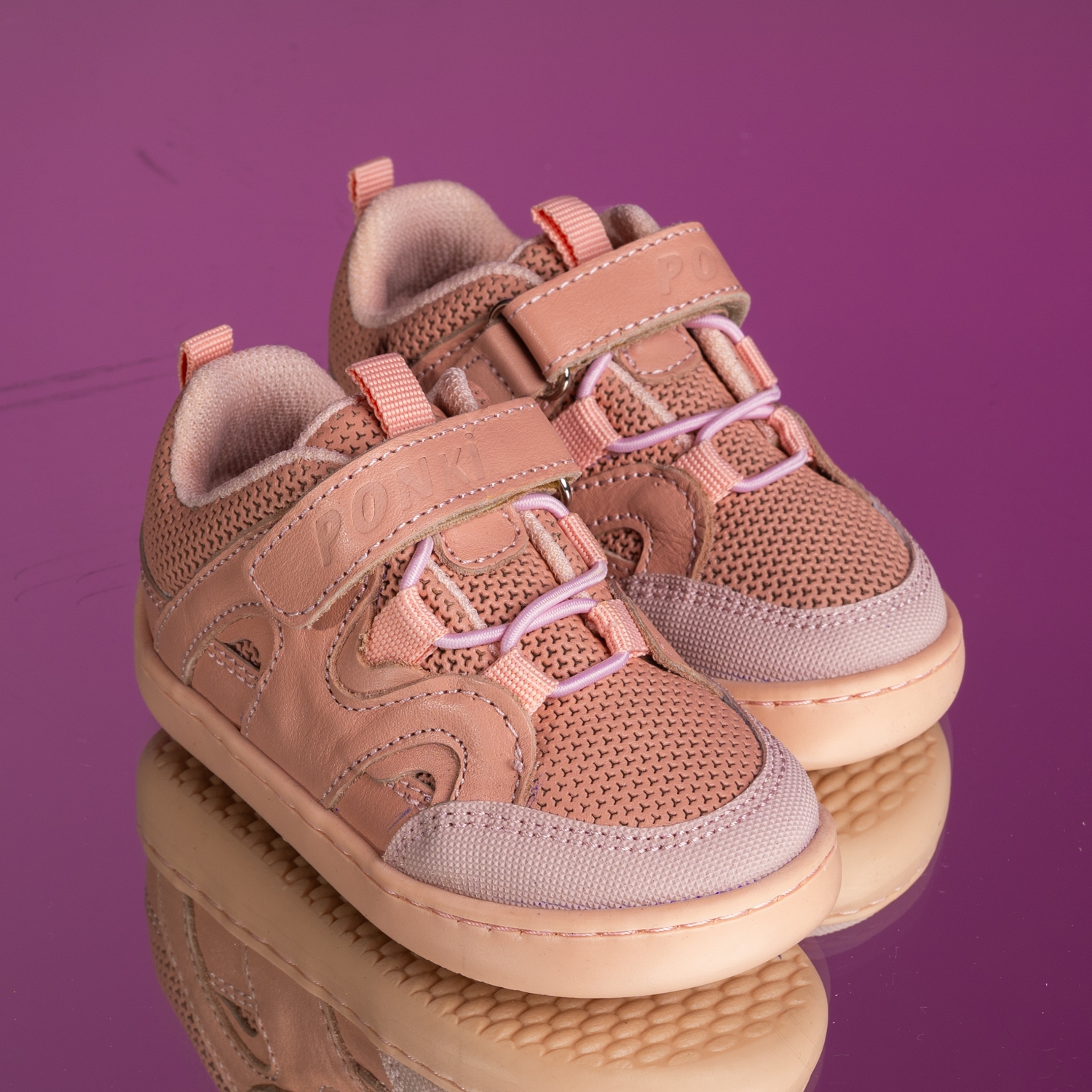 Pantofi barefoot pentru bebeluși **PONKI Barefoot SQUASH II Pudră** №19–21