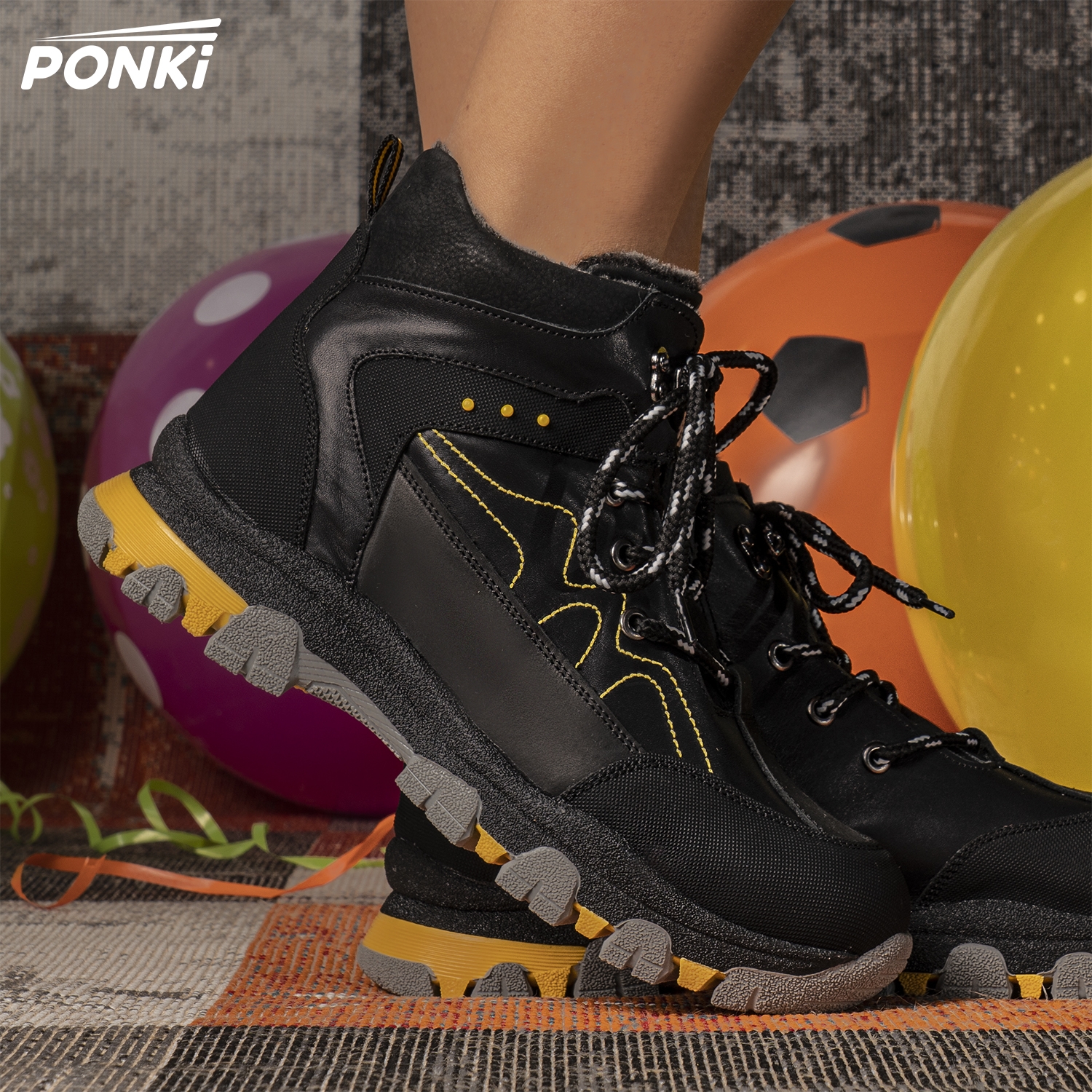 Children's boots PONKI GRANCER BLACK size 31-36.